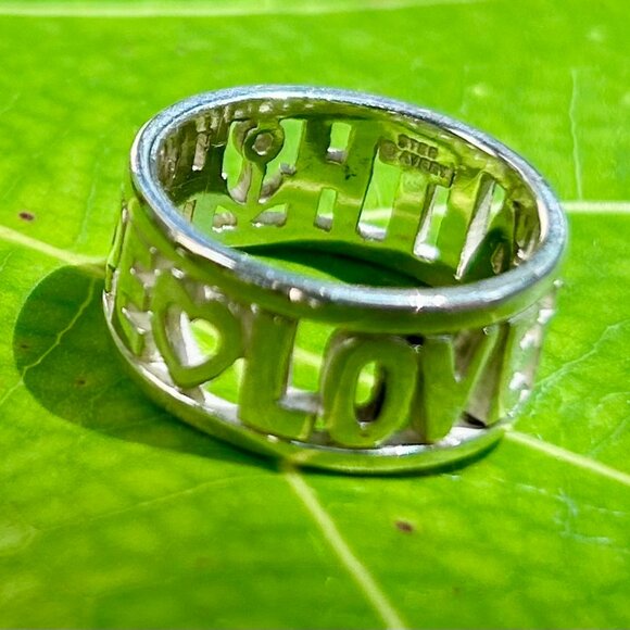 Lotus & Leaf Sterling Silver Opal Ring - Inspirational 'Faith Hope Love' Ring For Women, Size 7-9